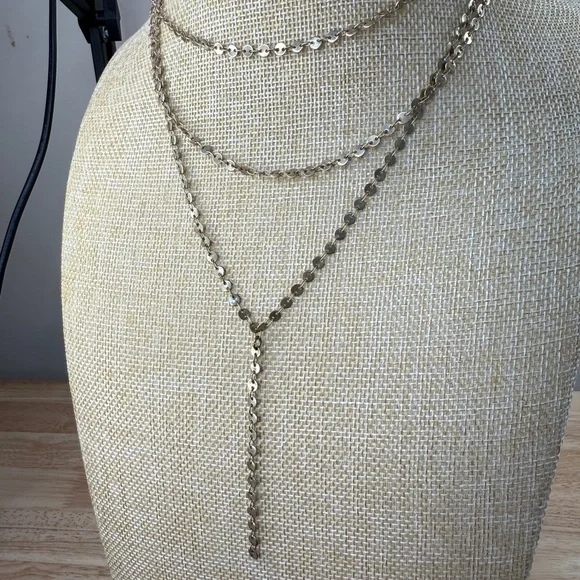 J. Crew Gold Necklace Layered Y-Shape Design - Picture 1 of 7
